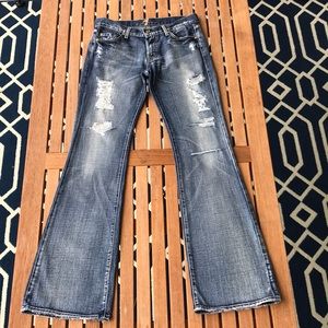 7FAM Distressed Flare Jeans, Size 28